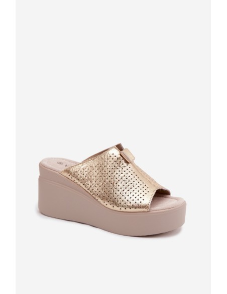 Women's Genuine Leather Platform Sandals Vinceza 95392 Gold