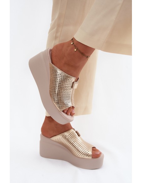 Women's Genuine Leather Platform Sandals Vinceza 95392 Gold