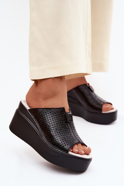 Women's Natural Leather Platform Sandals Vinceza 95392 Black