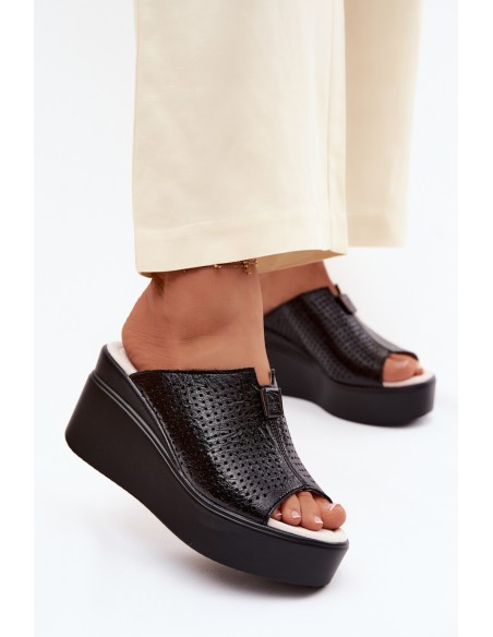 Women's Natural Leather Platform Sandals Vinceza 95392 Black