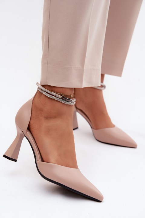 Vinceza 62283 Beige High Heels with Shiny Strap