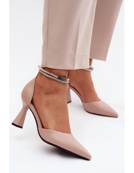 Vinceza 62283 Beige High Heels with Shiny Strap