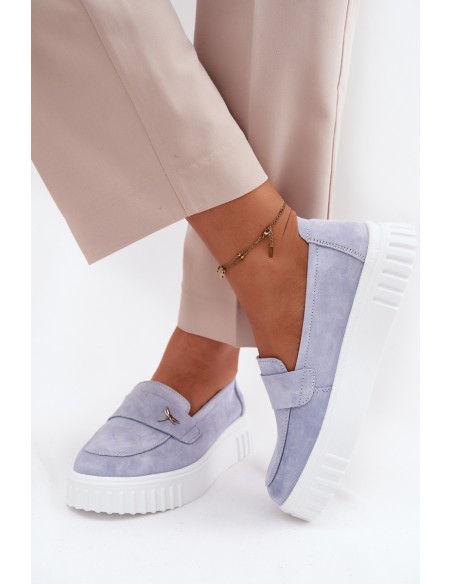 Leather Suede Women's Platform Loafers Vinceza 93218 Blue