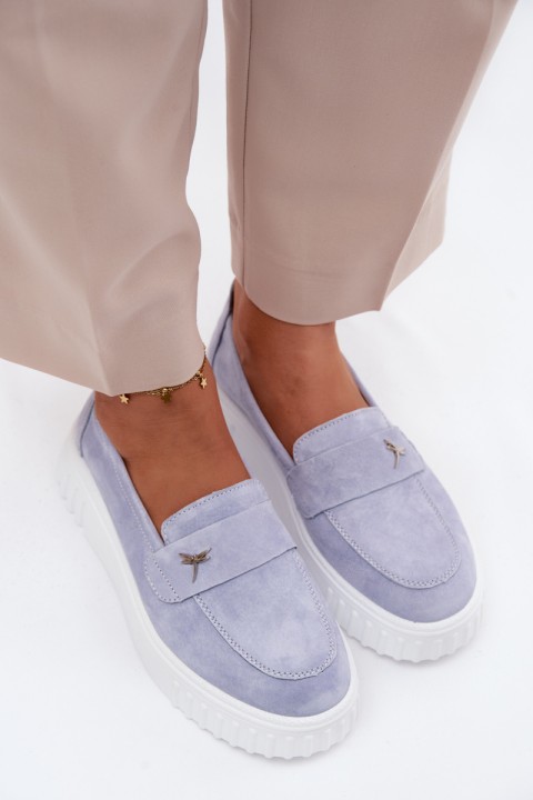 Leather Suede Women's Platform Loafers Vinceza 93218 Blue