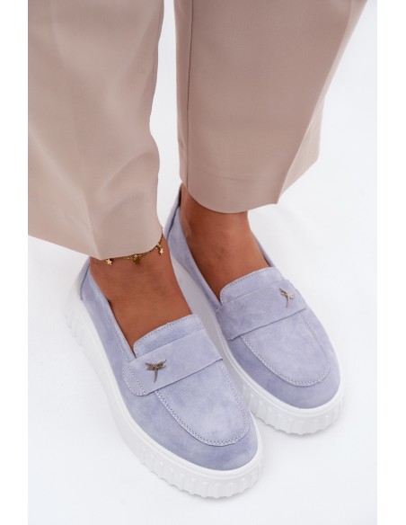 Leather Suede Women's Platform Loafers Vinceza 93218 Blue