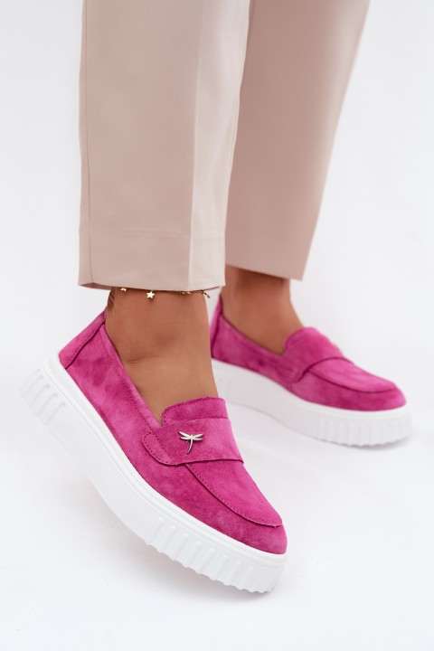Leather Suede Women's Platform Slip-On Shoes Vinceza Fuchsia