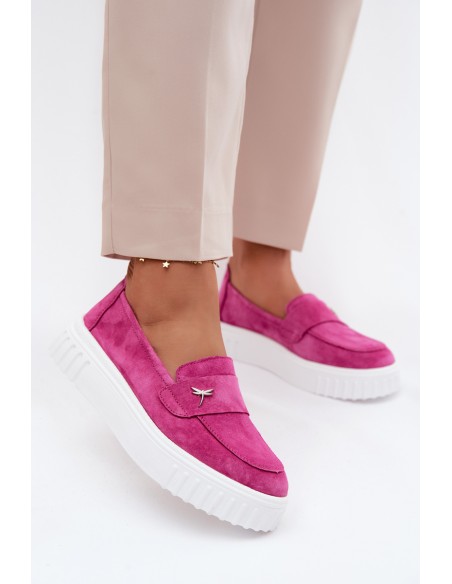 Leather Suede Women's Platform Slip-On Shoes Vinceza Fuchsia