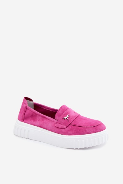 Leather Suede Women's Platform Slip-On Shoes Vinceza Fuchsia 2