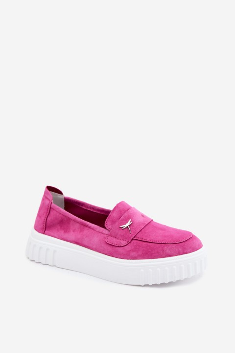 Leather Suede Women's Platform Slip-On Shoes Vinceza Fuchsia