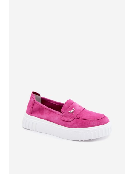 Leather Suede Women's Platform Slip-On Shoes Vinceza Fuchsia