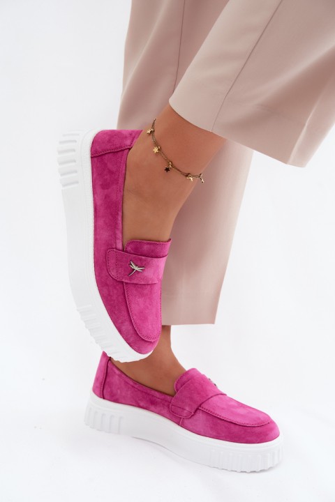 Leather Suede Women's Platform Slip-On Shoes Vinceza Fuchsia