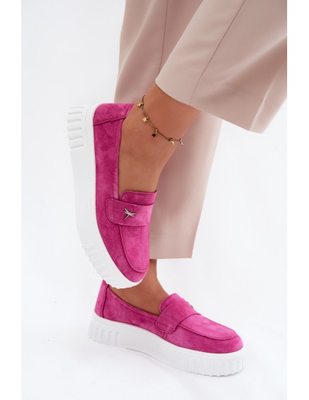 Leather Suede Women's Platform Slip-On Shoes Vinceza Fuchsia