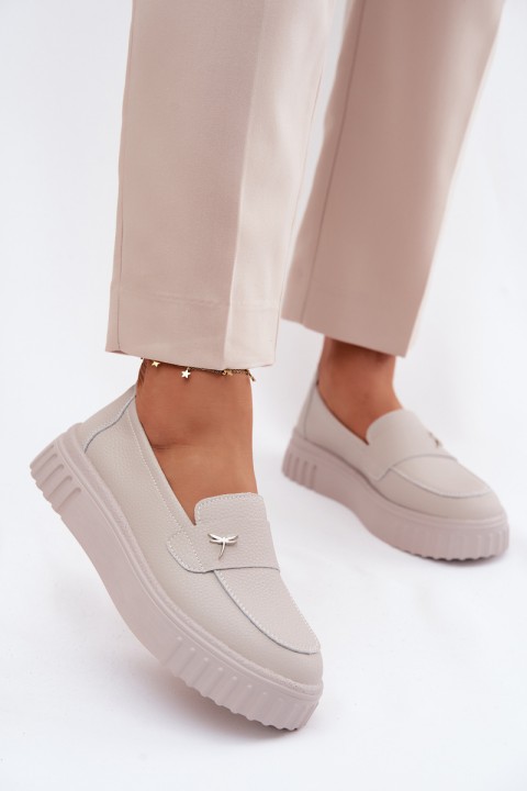Leather Women's Platform Loafers Vinceza 93218 Beige