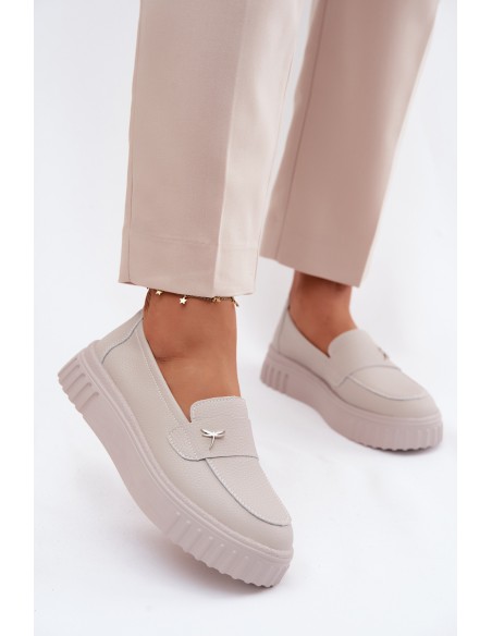 Leather Women's Platform Loafers Vinceza 93218 Beige