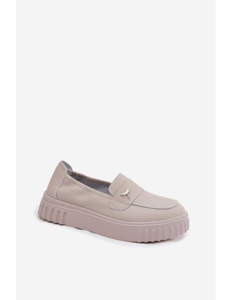 Leather Women's Platform Loafers Vinceza 93218 Beige