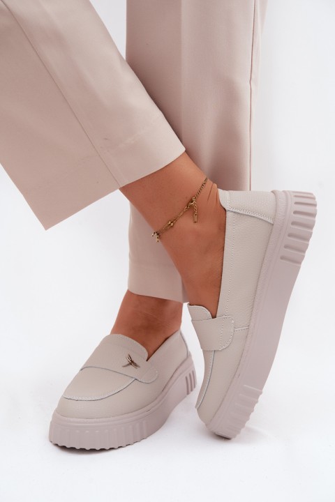 Leather Women's Platform Loafers Vinceza 93218 Beige