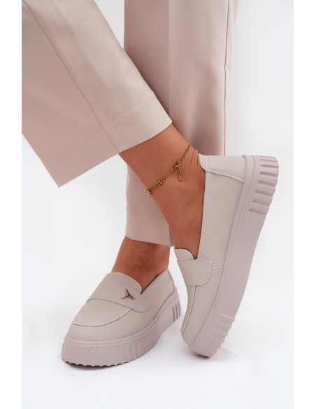 Leather Women's Platform Loafers Vinceza 93218 Beige