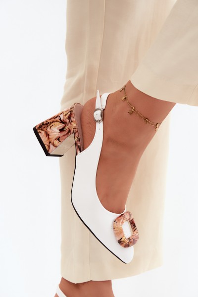 Women's Block Heel Sandals With Decorative Buckle Vinceza 62289 White