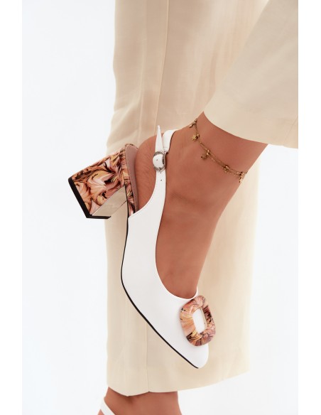 Women's Block Heel Sandals With Decorative Buckle Vinceza 62289 White