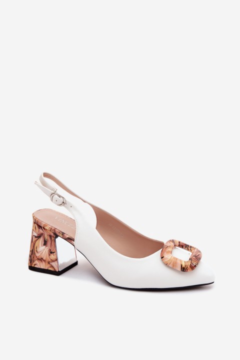 Women's Block Heel Sandals With Decorative Buckle Vinceza 62289 White