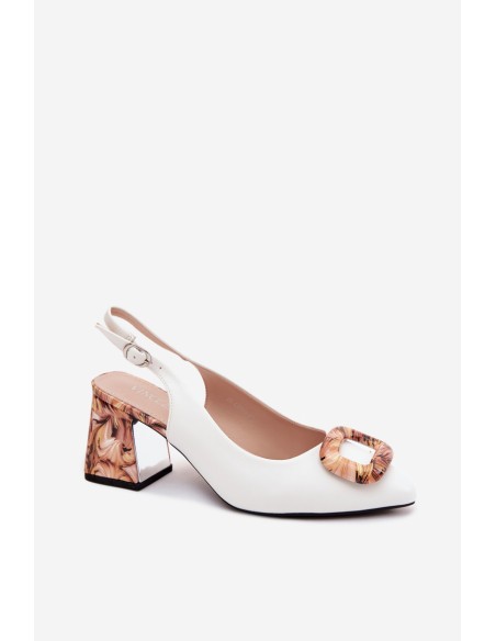 Women's Block Heel Sandals With Decorative Buckle Vinceza 62289 White