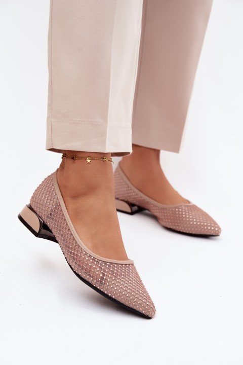 Low Heel Mesh Ballerinas with Embellishment Vinceza 62294 Beige