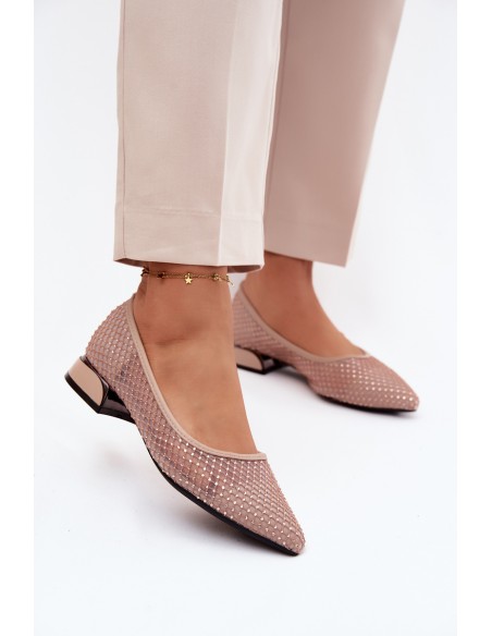 Low Heel Mesh Ballerinas with Embellishment Vinceza 62294 Beige
