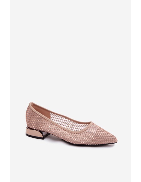 Low Heel Mesh Ballerinas with Embellishment Vinceza 62294 Beige