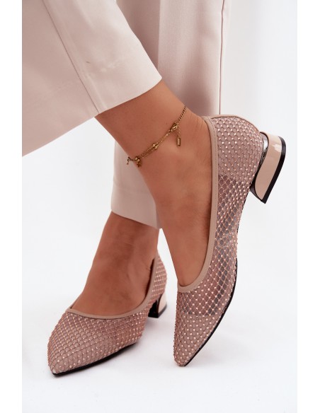 Low Heel Mesh Ballerinas with Embellishment Vinceza 62294 Beige