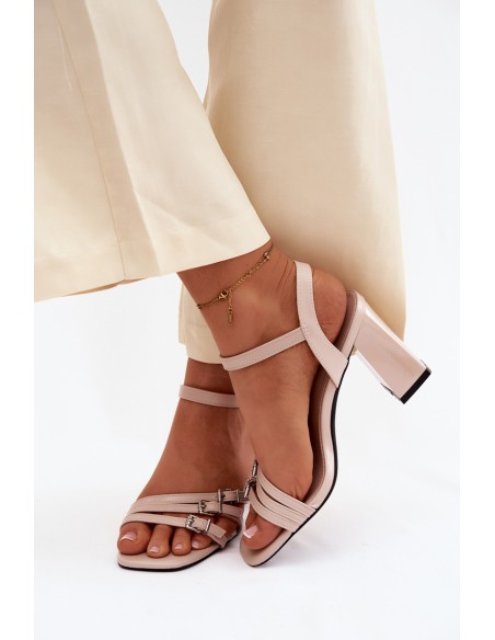 Women's Block Heel Sandals With Straps Vinceza Beige