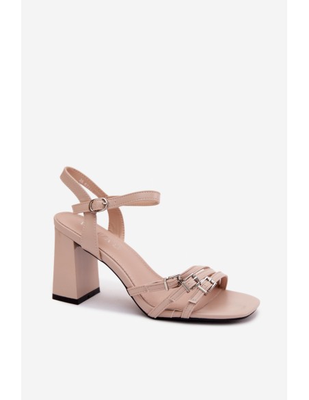 Women's Block Heel Sandals With Straps Vinceza Beige