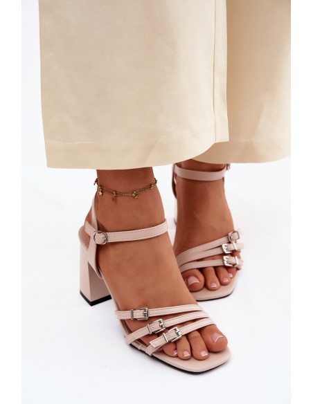 Women's Block Heel Sandals With Straps Vinceza Beige