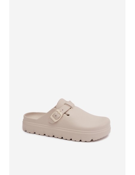 Women's Foam Slides With Strap and Buckle Beige Larinie