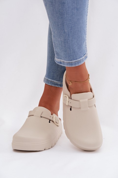 Women's Foam Slides With Strap and Buckle Beige Larinie