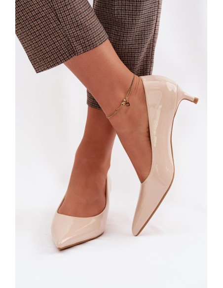Patent Leather Low Heel Beige Shoes Girela