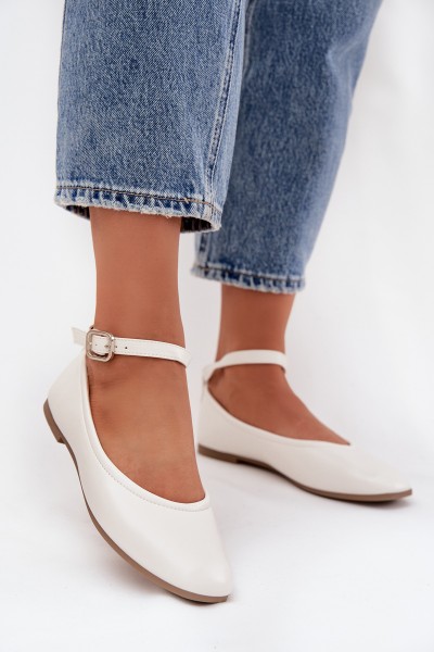 Women's Ballerinas With Strap And Clasp White Janelor