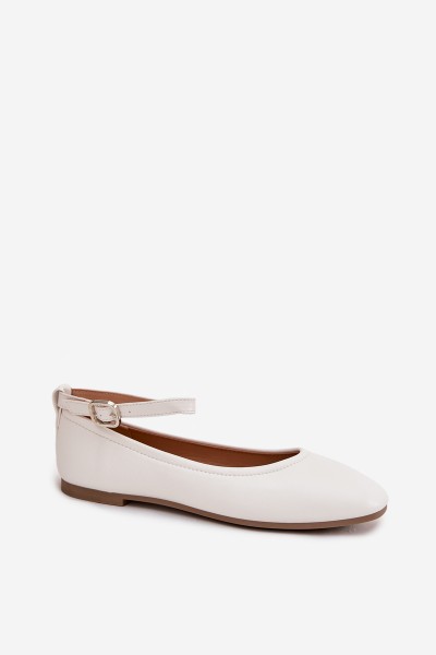 Women's Ballerinas With Strap And Clasp White Janelor 2