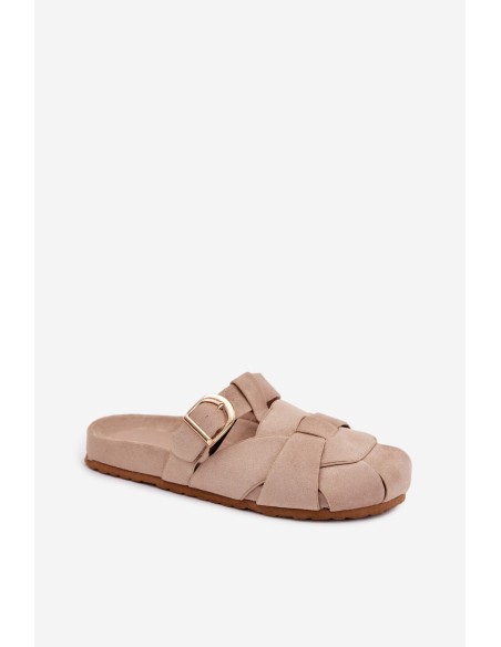 Women's Mules With Straps and Gold Buckle Beige Ganelle