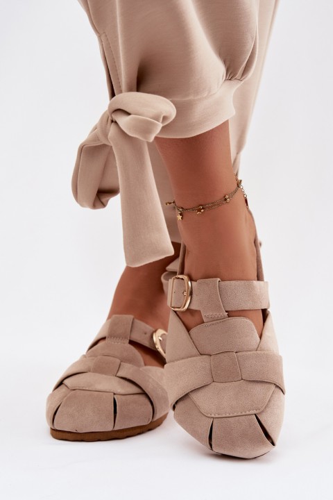 Women's Mules With Straps and Gold Buckle Beige Ganelle