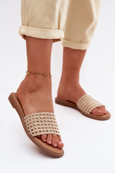 Women's Flat Beige Fendi Slides