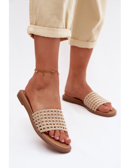 Women's Flat Beige Fendi Slides