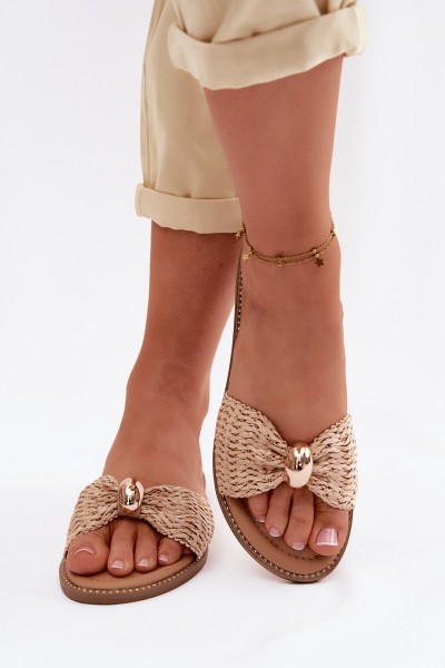 Women's Flat Beige Gold Shoes Goldie