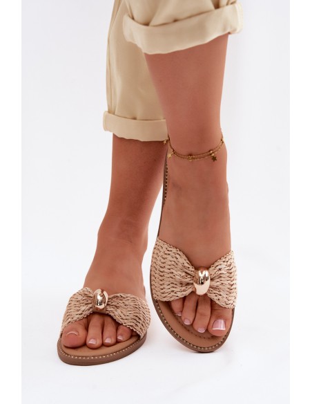 Women's Flat Beige Gold Shoes Goldie