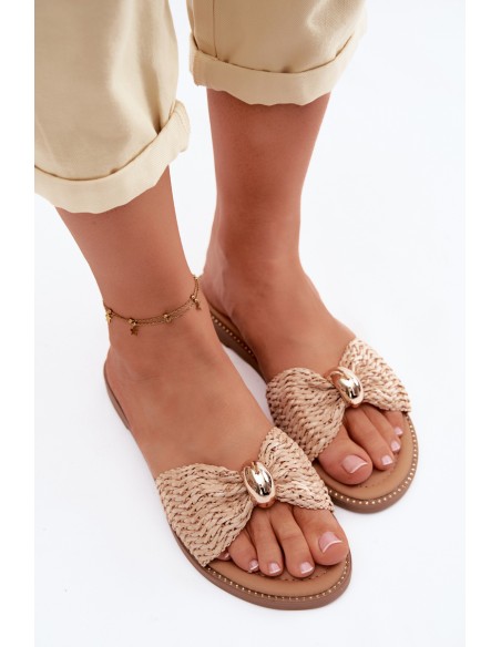 Women's Flat Beige Gold Shoes Goldie