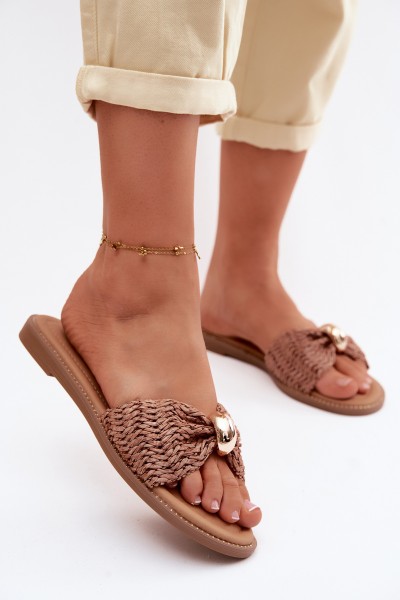 Women's Woven Sandals With Gold Details Brown Goldie