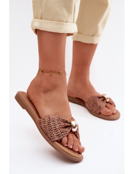 Women's Woven Sandals With Gold Details Brown Goldie