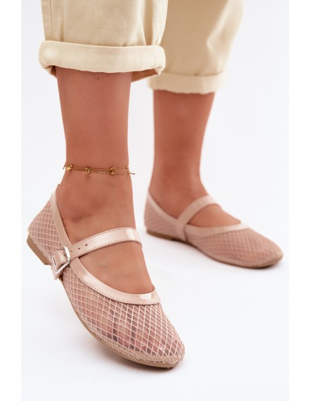 Mesh Ballerinas with Strap Beige Gaia