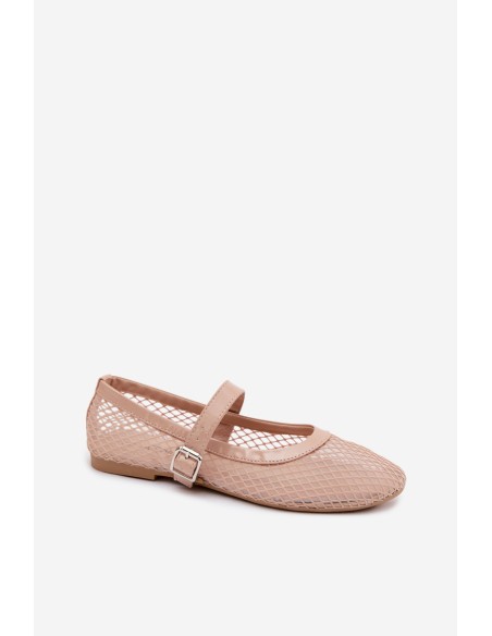 Mesh Ballerinas with Strap Beige Gaia