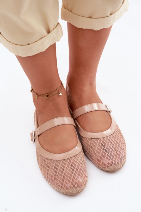 Mesh Ballerinas with Strap Beige Gaia