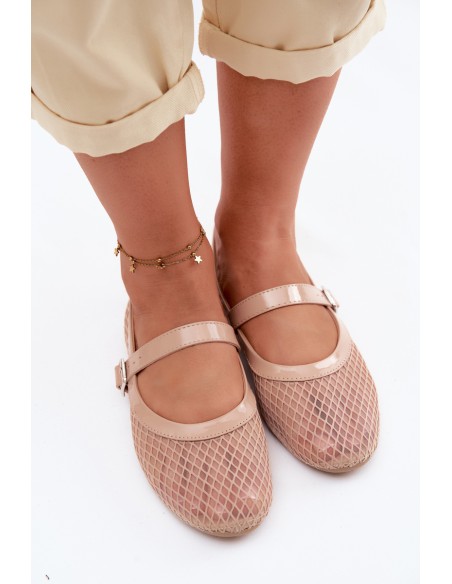 Mesh Ballerinas with Strap Beige Gaia